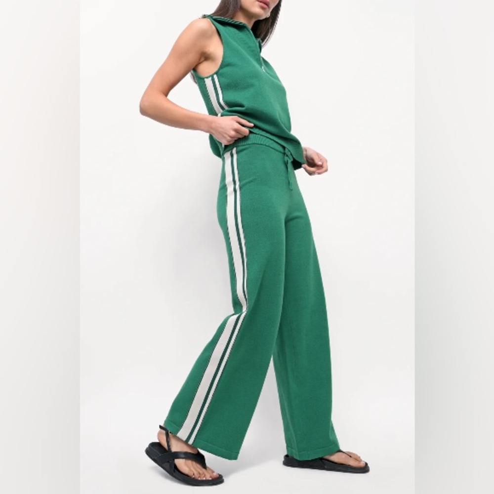 GREYLIN Julien Wide Leg Athletic Stripe Green Knit Pants L NWT
